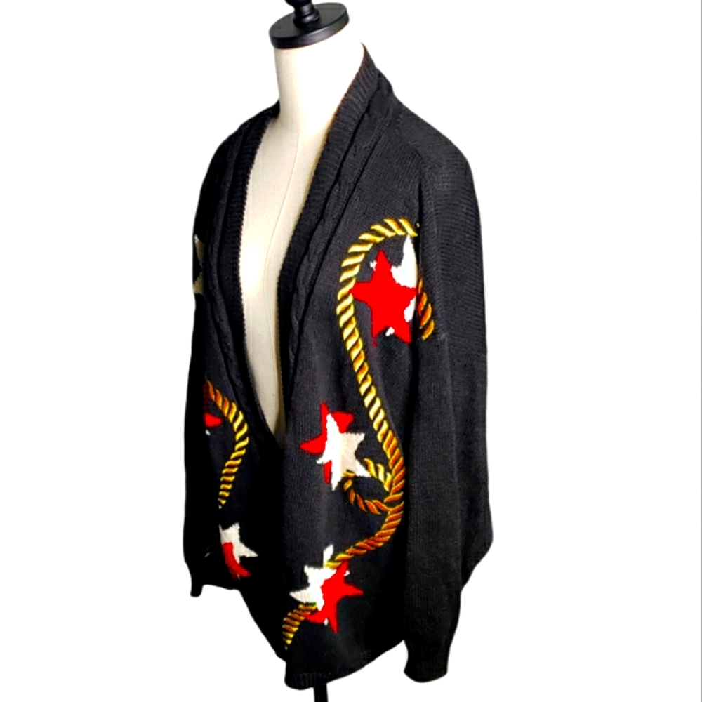 Vintage Patriotic Stars Beads Metallic Nautical Cardigan M Lawerence Collection